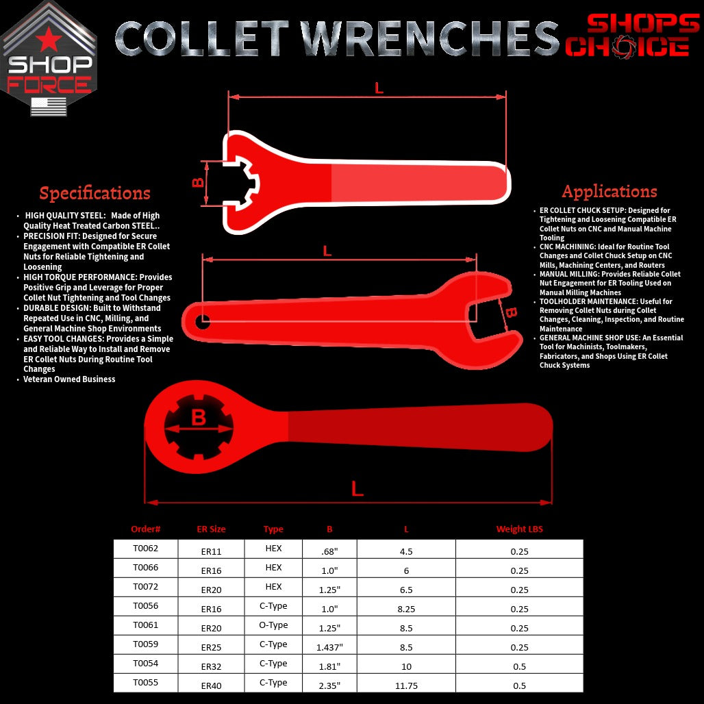ER11 HEX WRENCH FOR COLLET CHUCK