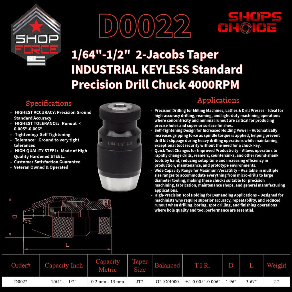 Heavy-duty drill chuck adapter for power tools, 1/64-1/2 inch capacity, durable black metal construction for industrial use.