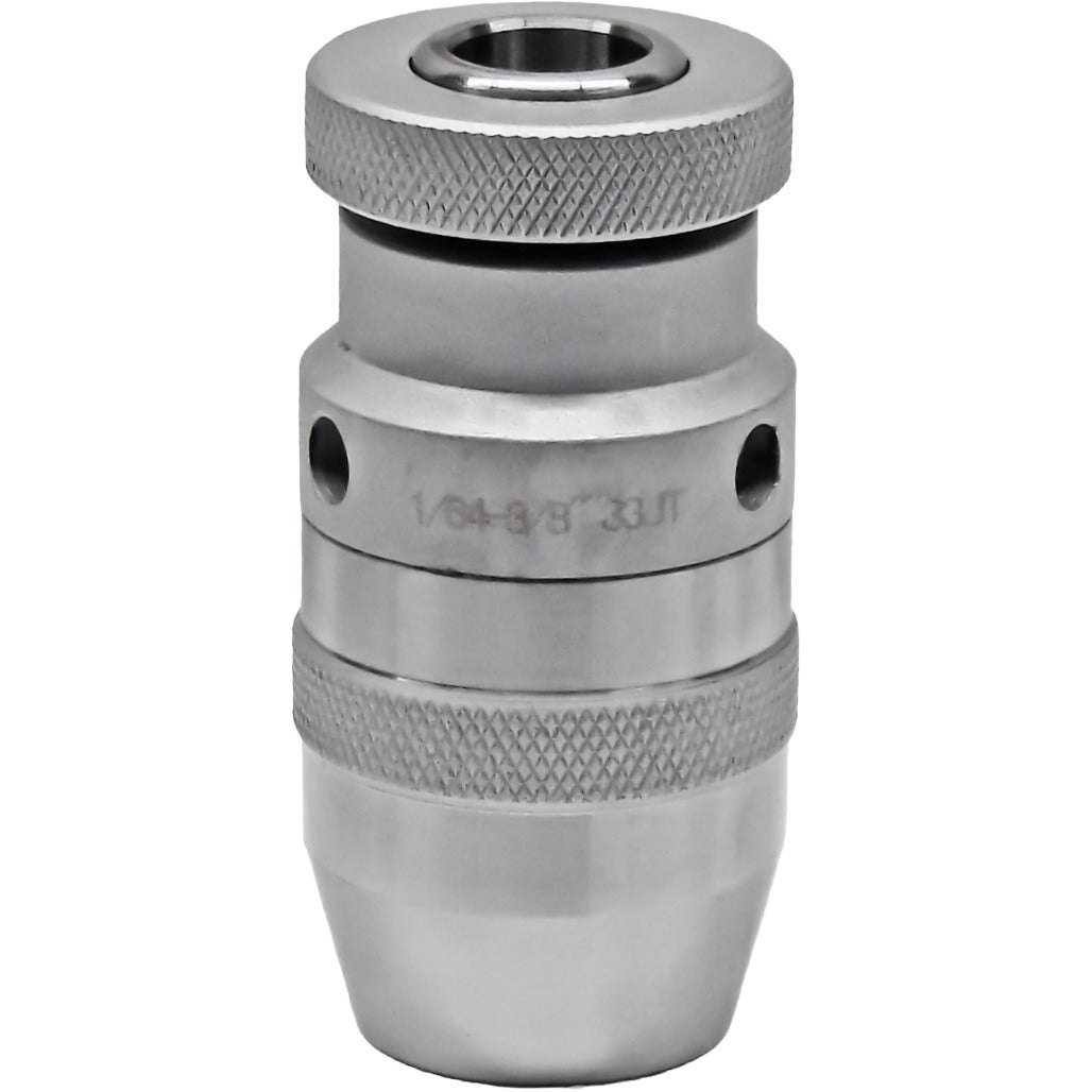 High precision JT keyless drill chucks for industrial use, offering 10,000 RPM, nickel coating, self-tightening, and heat-treated construction for durability and accuracy.