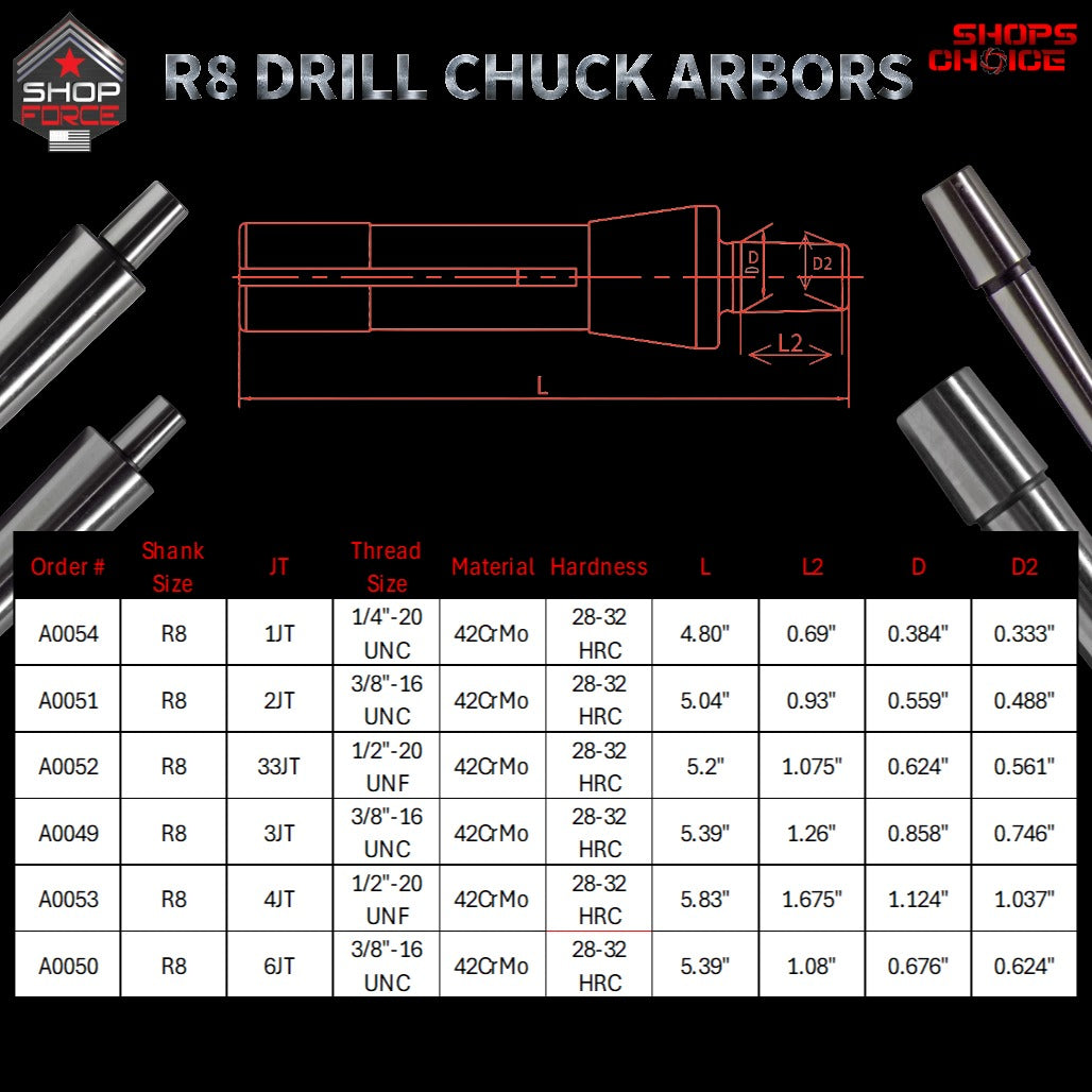 A0050 R8 Drill Chuck Arbor image 3