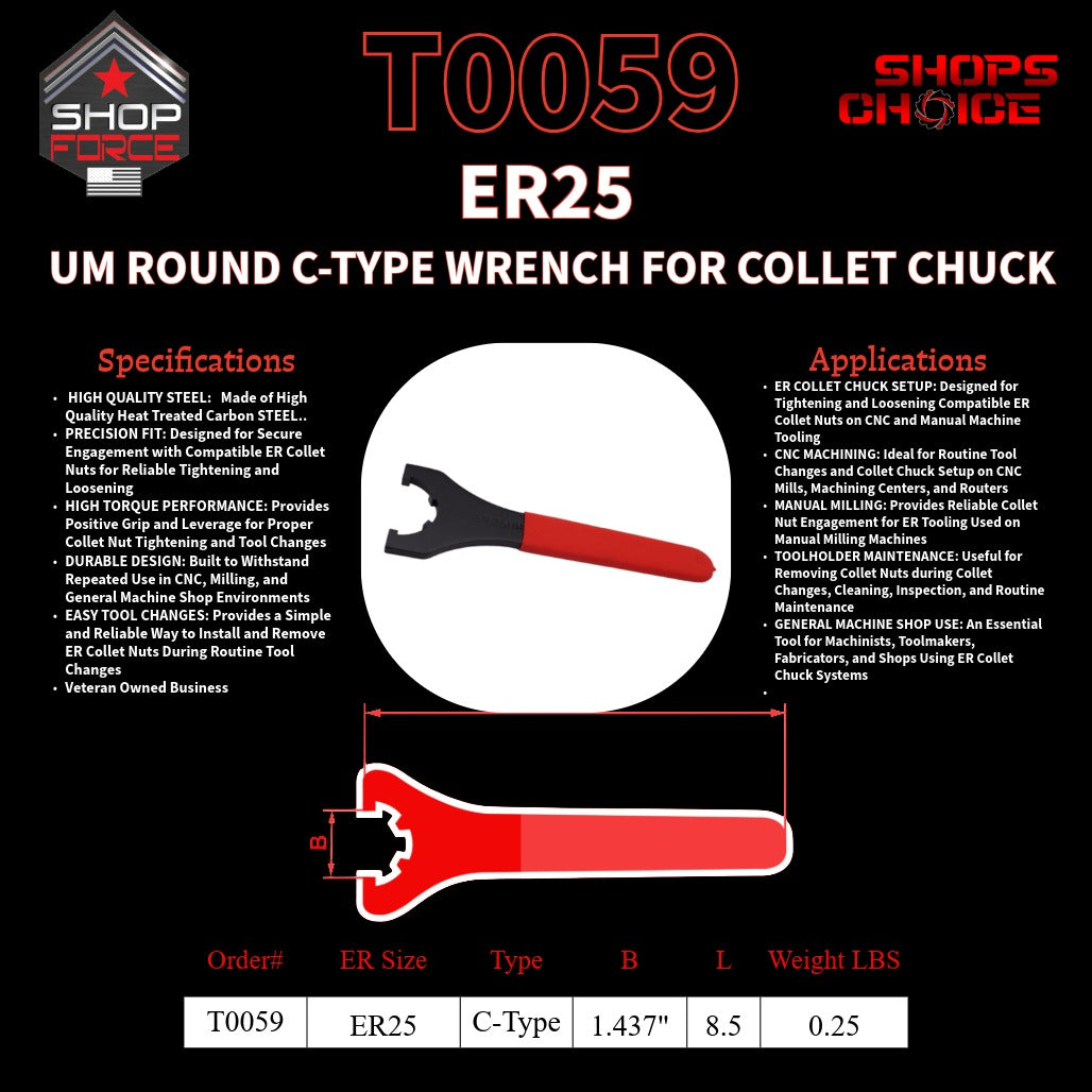 ER25 UM Round C-Type WRENCH FOR COLLET CHUCK