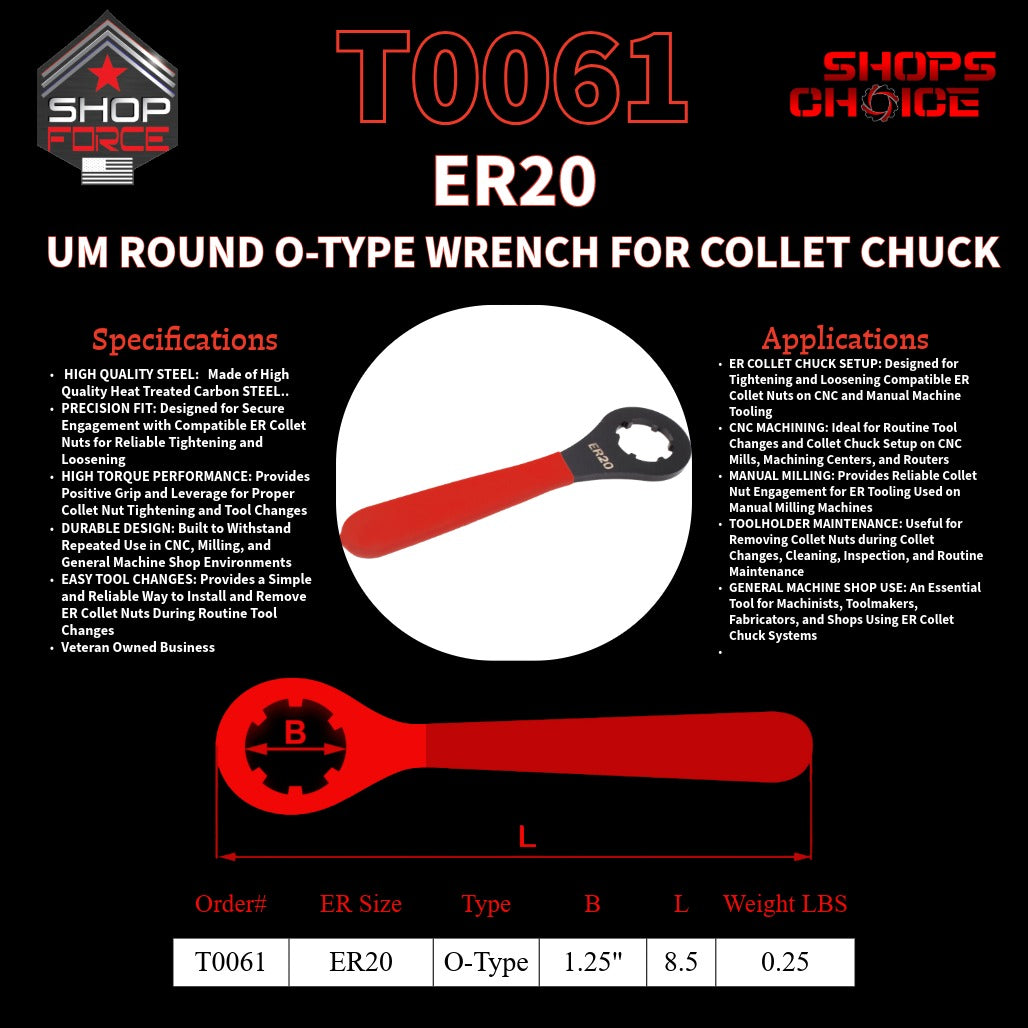 ER20 UM Round O-Type WRENCH FOR COLLET CHUCK