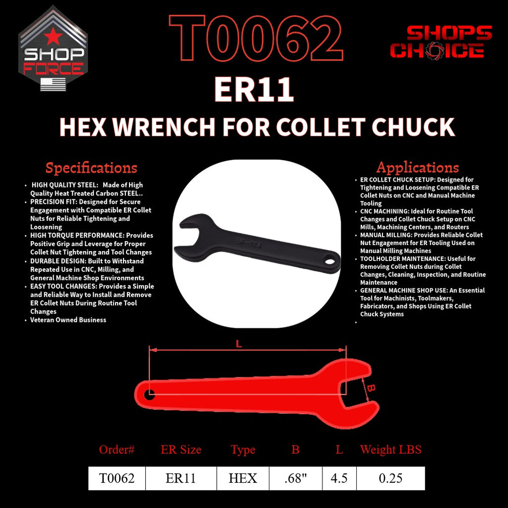 ER11 HEX WRENCH FOR COLLET CHUCK