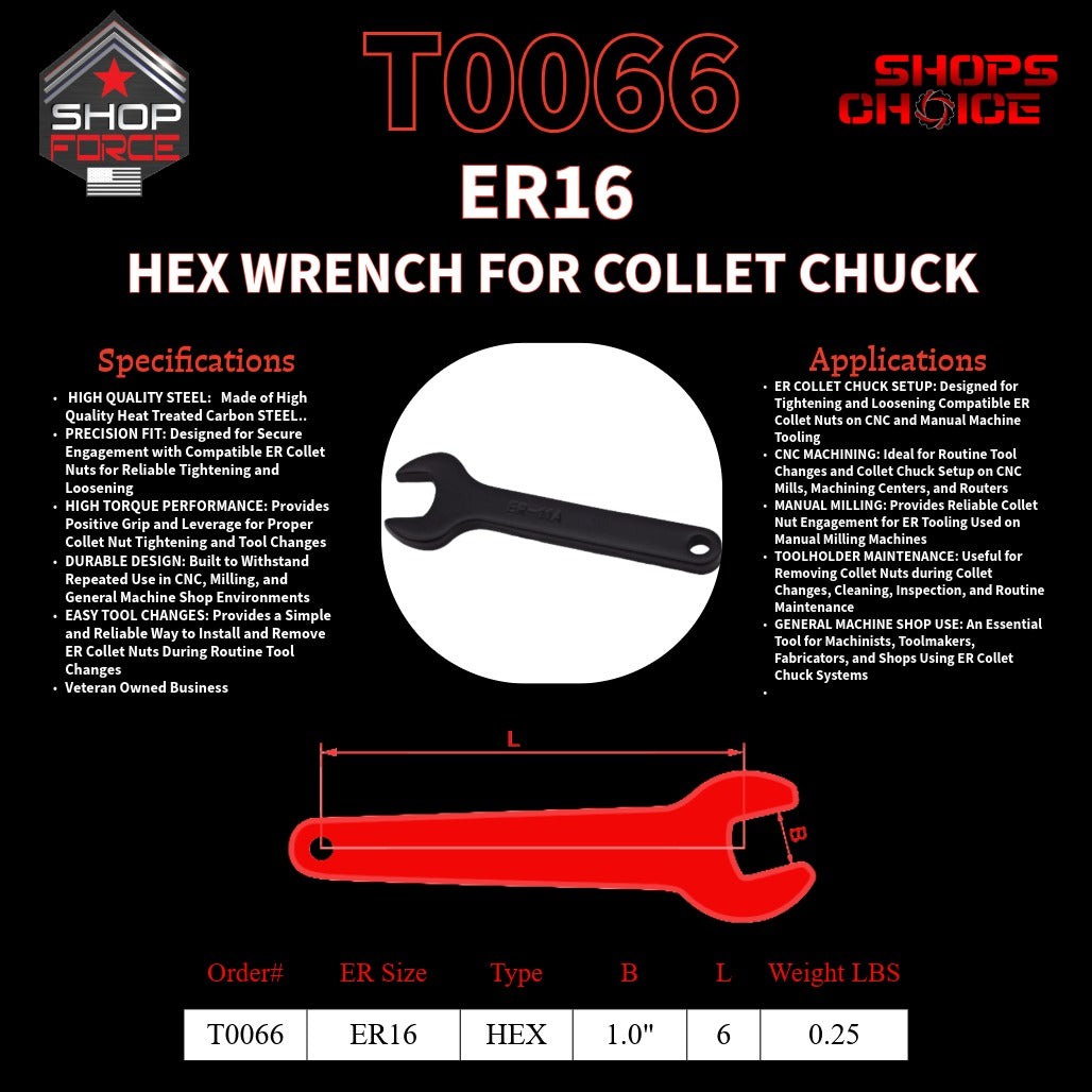 ER16 HEX WRENCH FOR COLLET CHUCK