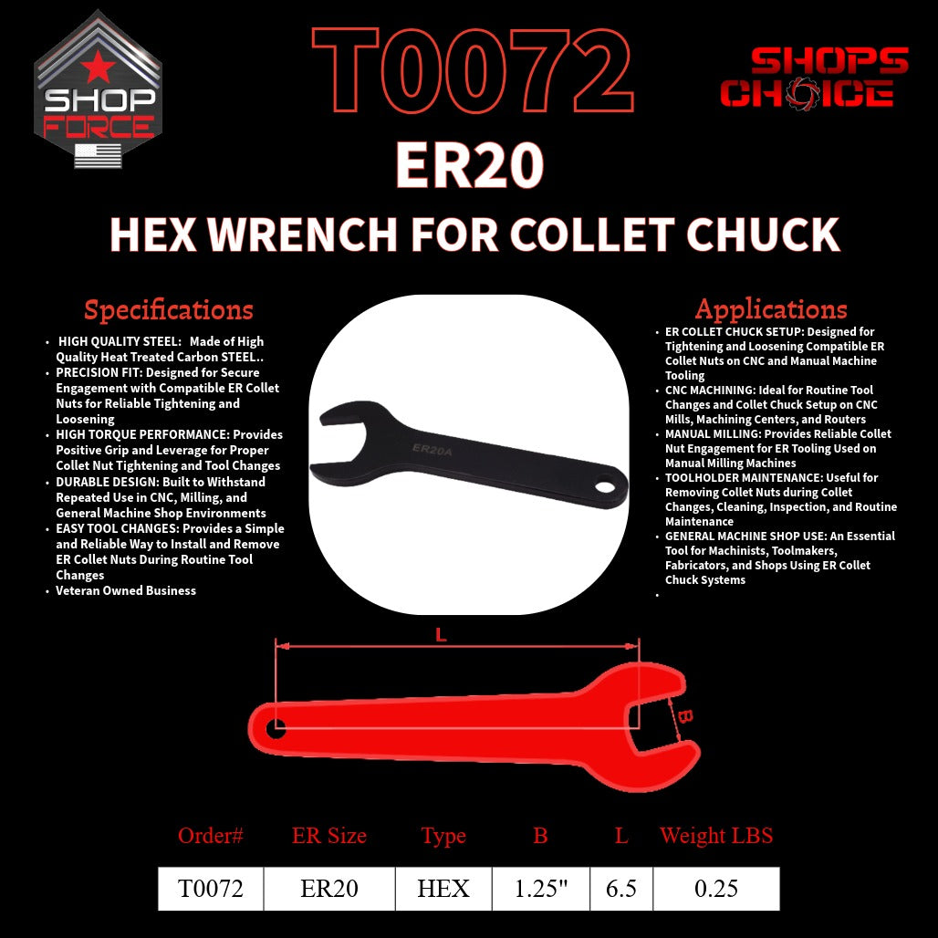 ER20 HEX WRENCH FOR COLLET CHUCK