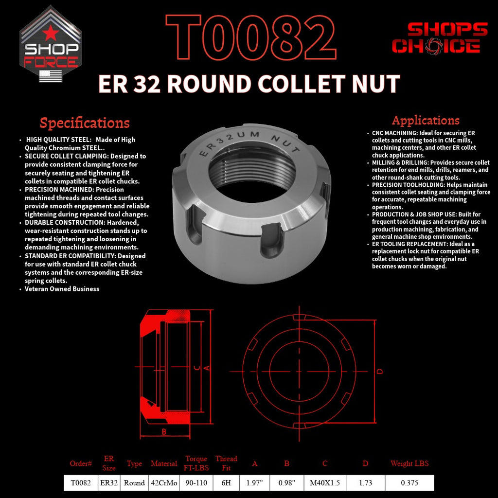 ER32 ROUND LOCK NUT FOR ER COLLET CHUCK
