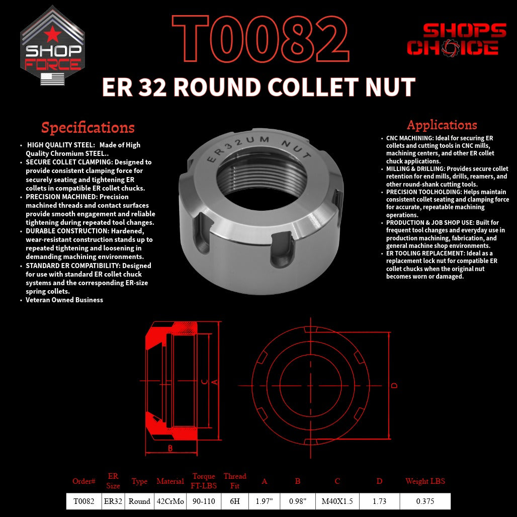 ER32 ROUND LOCK NUT FOR ER COLLET CHUCK