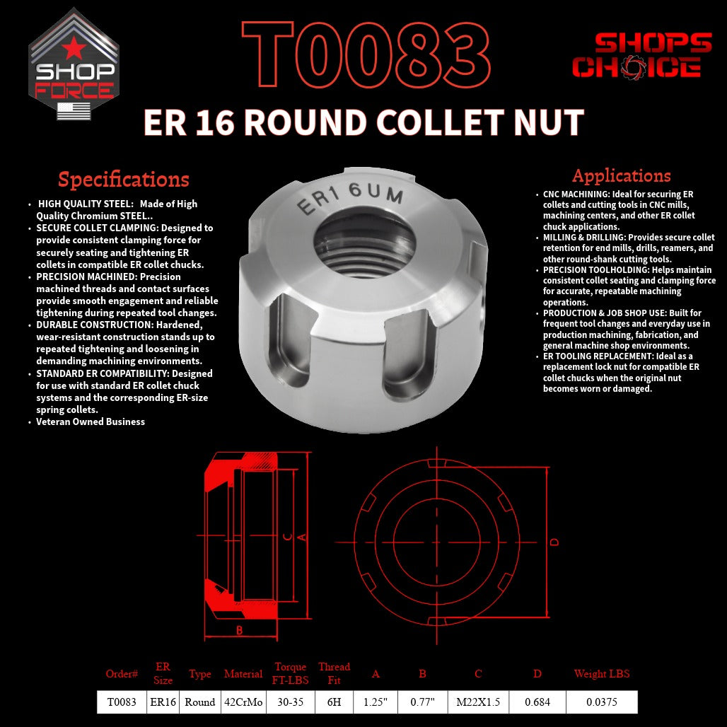 ER16 ROUND LOCK NUT FOR ER COLLET CHUCK