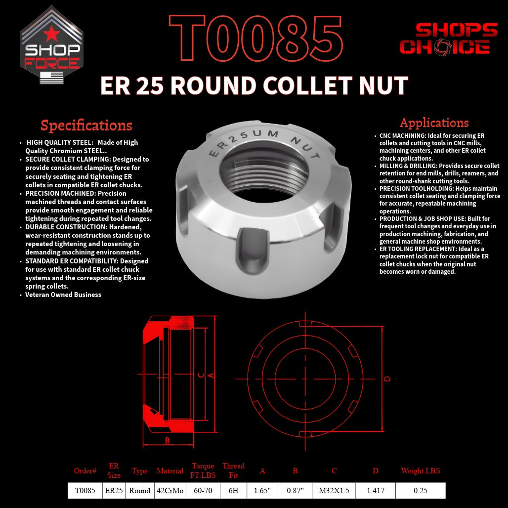 ER25 ROUND LOCK NUT FOR ER COLLET CHUCK