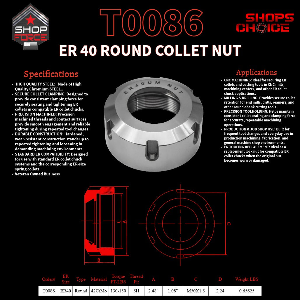 ER40 ROUND LOCK NUT FOR ER COLLET CHUCK