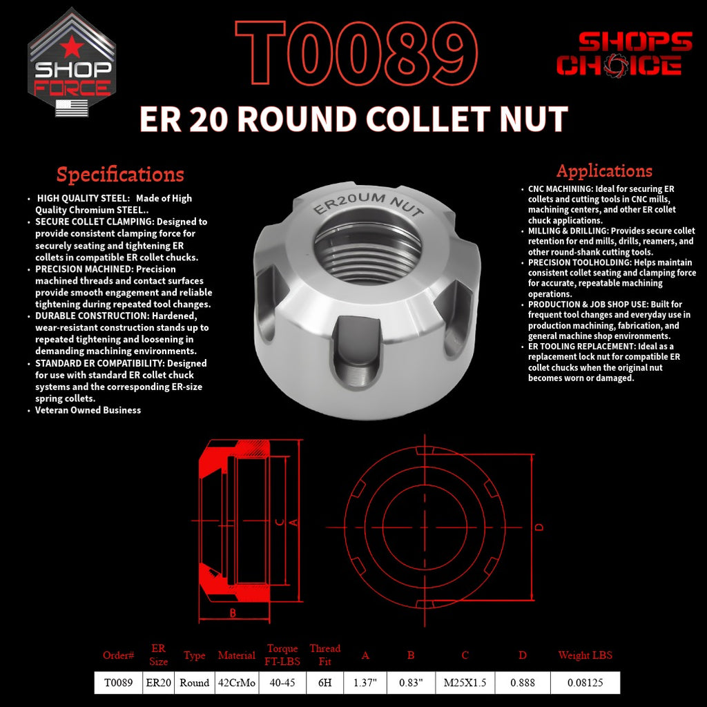 ER20 ROUND LOCK NUT FOR ER COLLET CHUCK