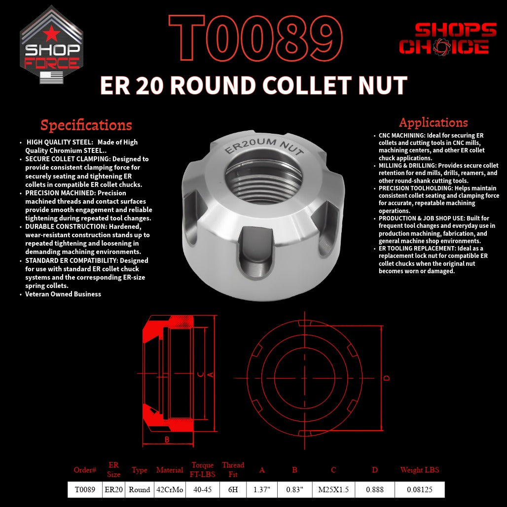 ER20 ROUND LOCK NUT FOR ER COLLET CHUCK