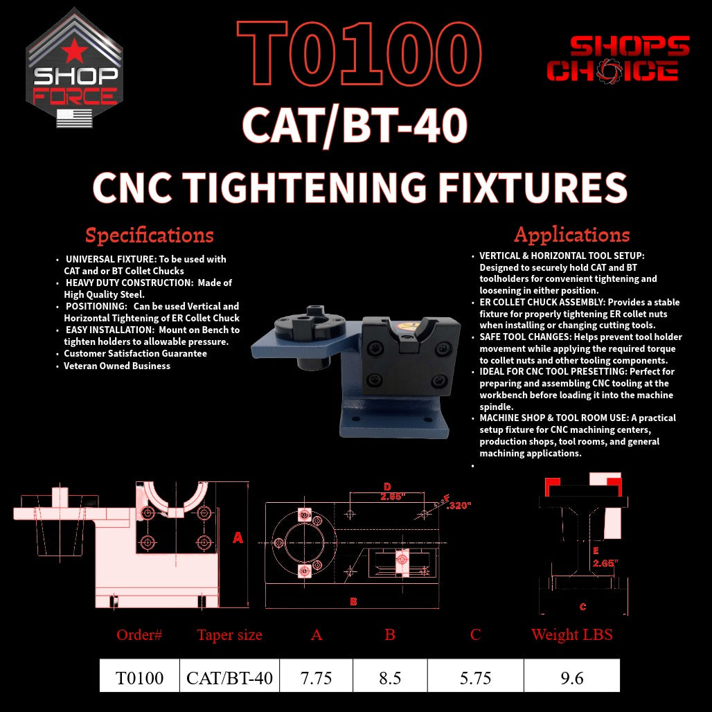 CAT/BT 40 CNC TIGHTENING FIXTURE  Shop'sChoice™