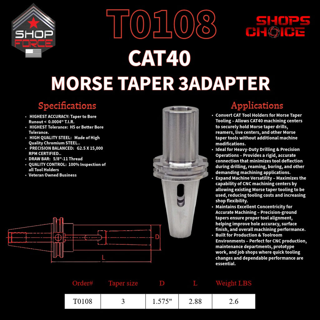 CAT40 MORSE TAPER 3 ADAPTER   Shop'sChoice™