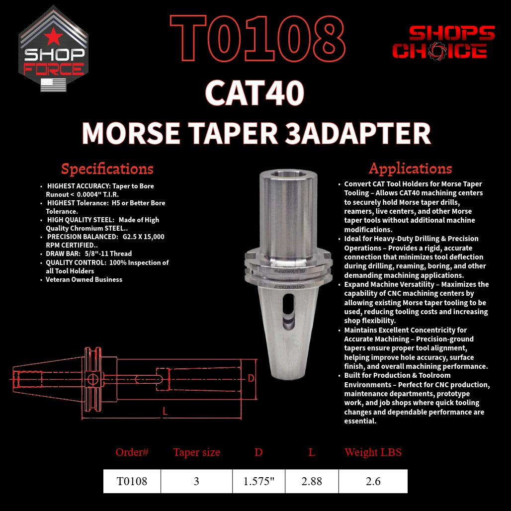 CAT40 MORSE TAPER 3 ADAPTER   Shop'sChoice™