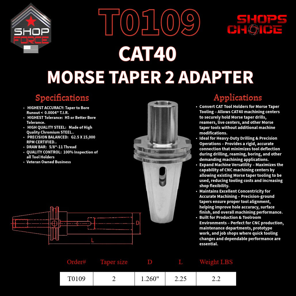 CAT40 MORSE TAPER 2 ADAPTER   Shop'sChoice™
