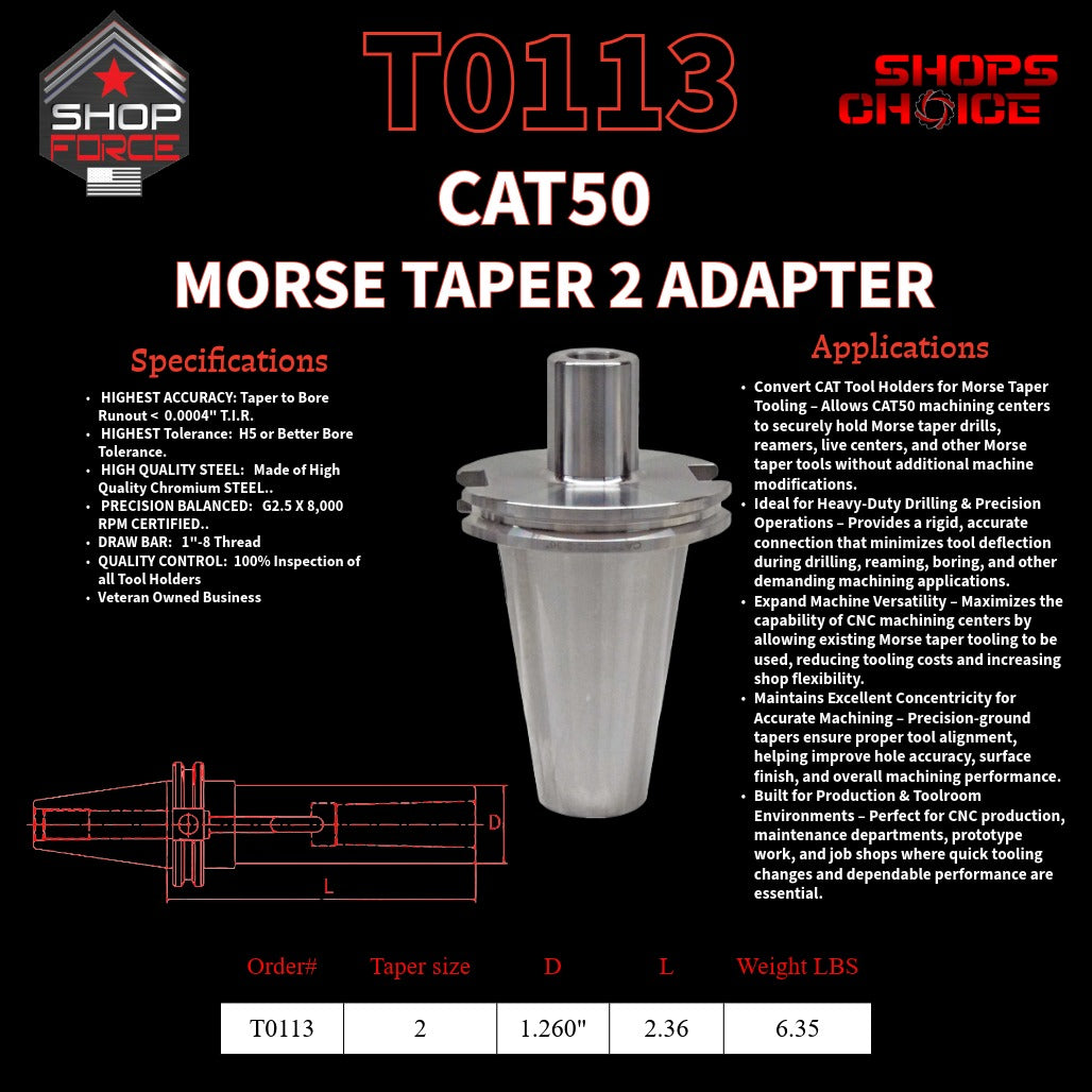 CAT50 MORSE TAPER 2 ADAPTER   Shop'sChoice™