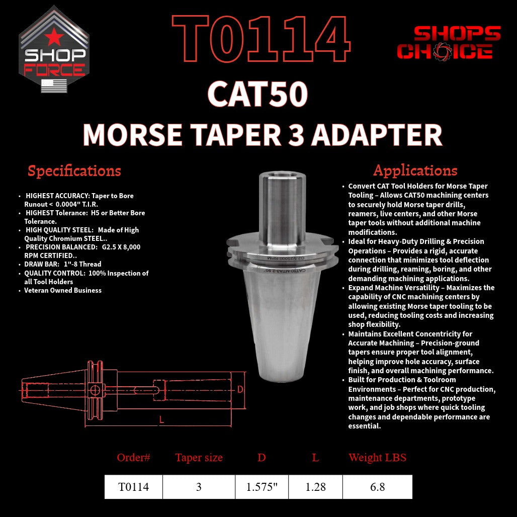 CAT50 MORSE TAPER 3 ADAPTER   Shop'sChoice™