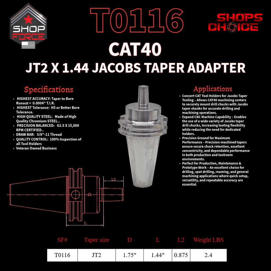 CAT40 JT2 X 1.44 JACOBS TAPER HOLDER