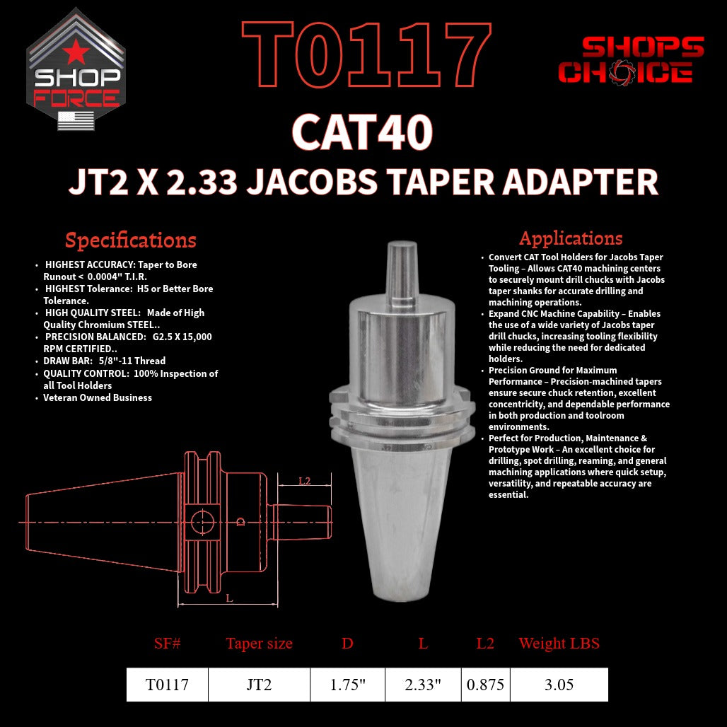 CAT40 JT2 X 2.33 JACOBS TAPER HOLDER