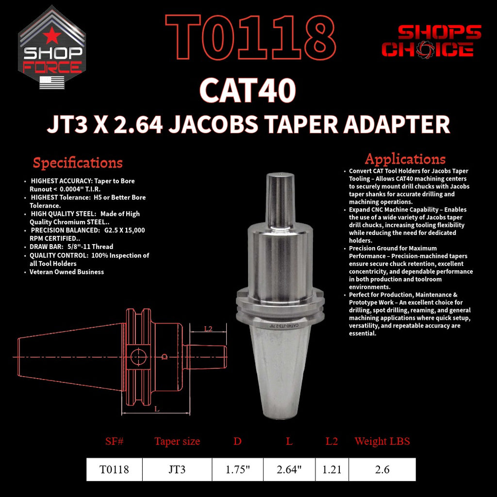 CAT40 JT3 X 2.64 JACOBS TAPER HOLDER