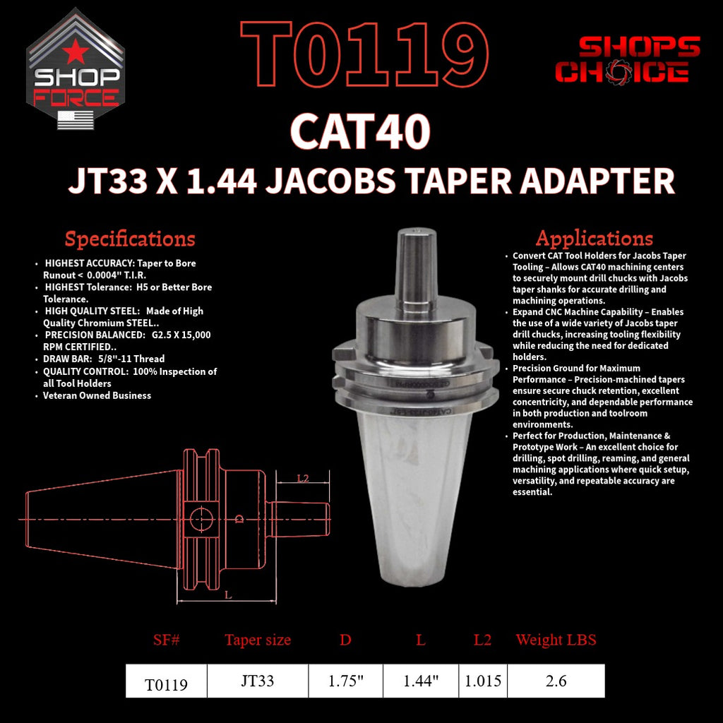 CAT40 JT33 X 1.44 JACOBS TAPER HOLDER