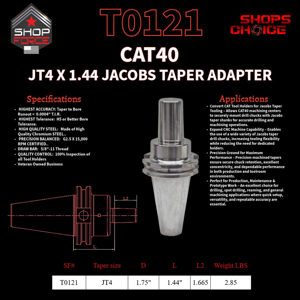 CAT40 JT4 X 1.44 JACOBS TAPER HOLDER