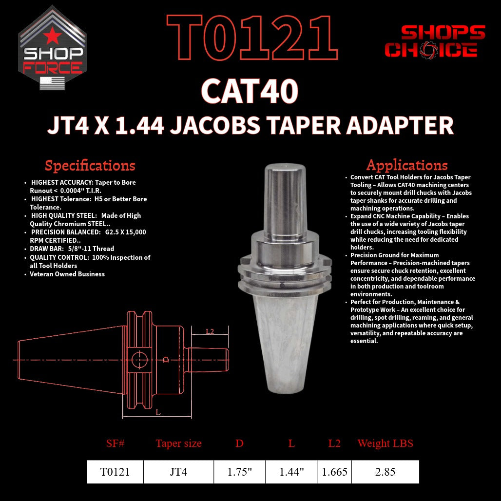 CAT40 JT4 X 1.44 JACOBS TAPER HOLDER