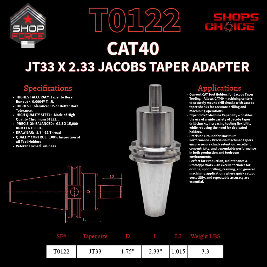 CAT40 JT33 X 2.33 JACOBS TAPER HOLDER