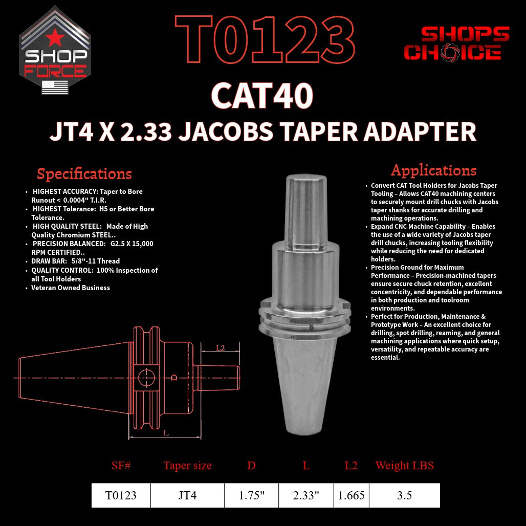 CAT40 JT4 X 2.33 JACOBS TAPER HOLDER