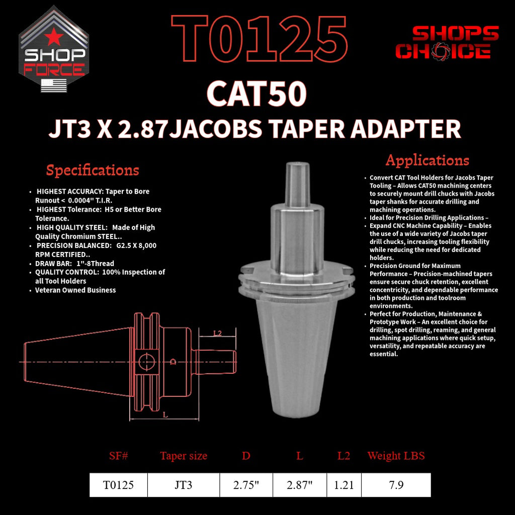CAT50 JT3 X 2.87 JACOBS TAPER HOLDER