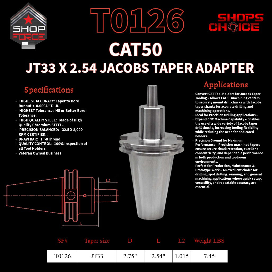 CAT50 JT33 X 2.54 JACOBS TAPER HOLDER