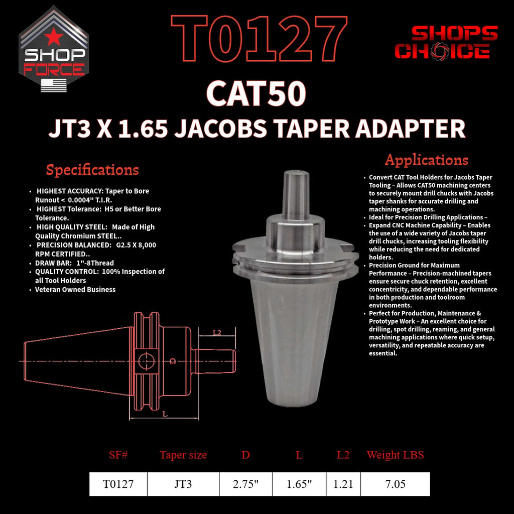 CAT50 JT3 X 1.65 JACOBS TAPER HOLDER