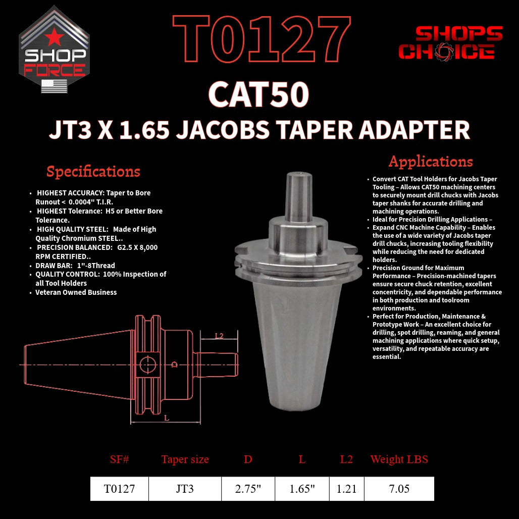 CAT50 JT3 X 1.65 JACOBS TAPER HOLDER