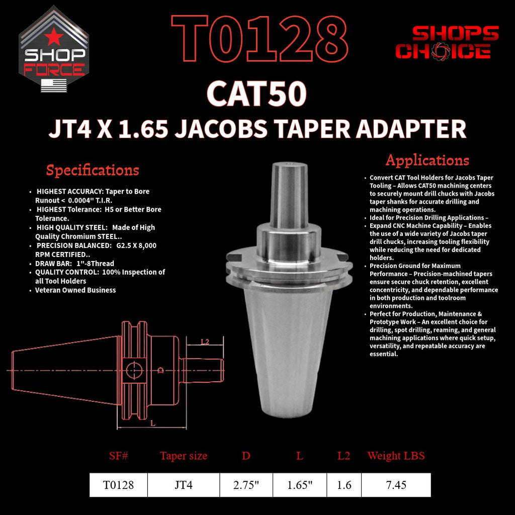 CAT50 JT4 X 1.65 JACOBS TAPER HOLDER