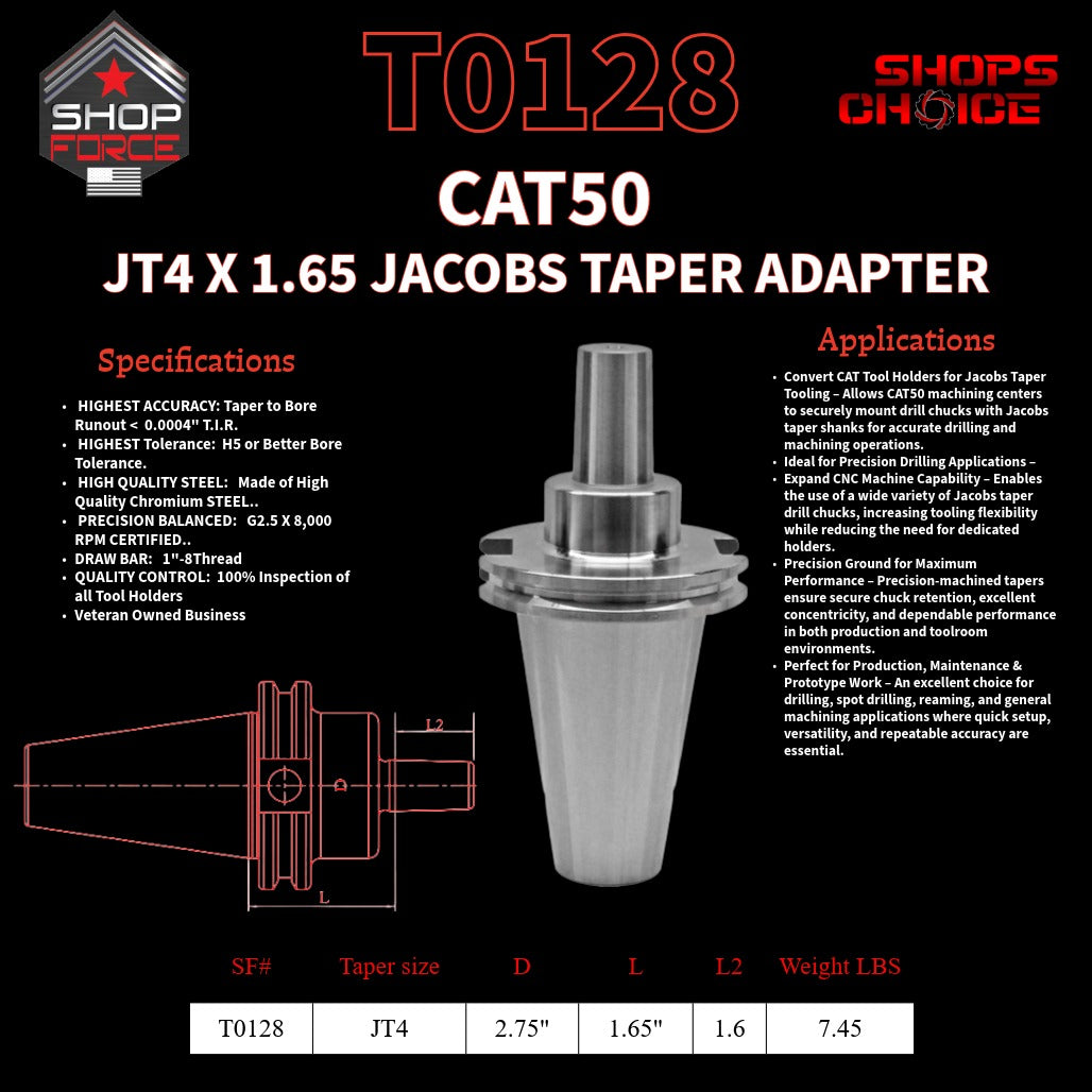 CAT50 JT4 X 1.65 JACOBS TAPER HOLDER