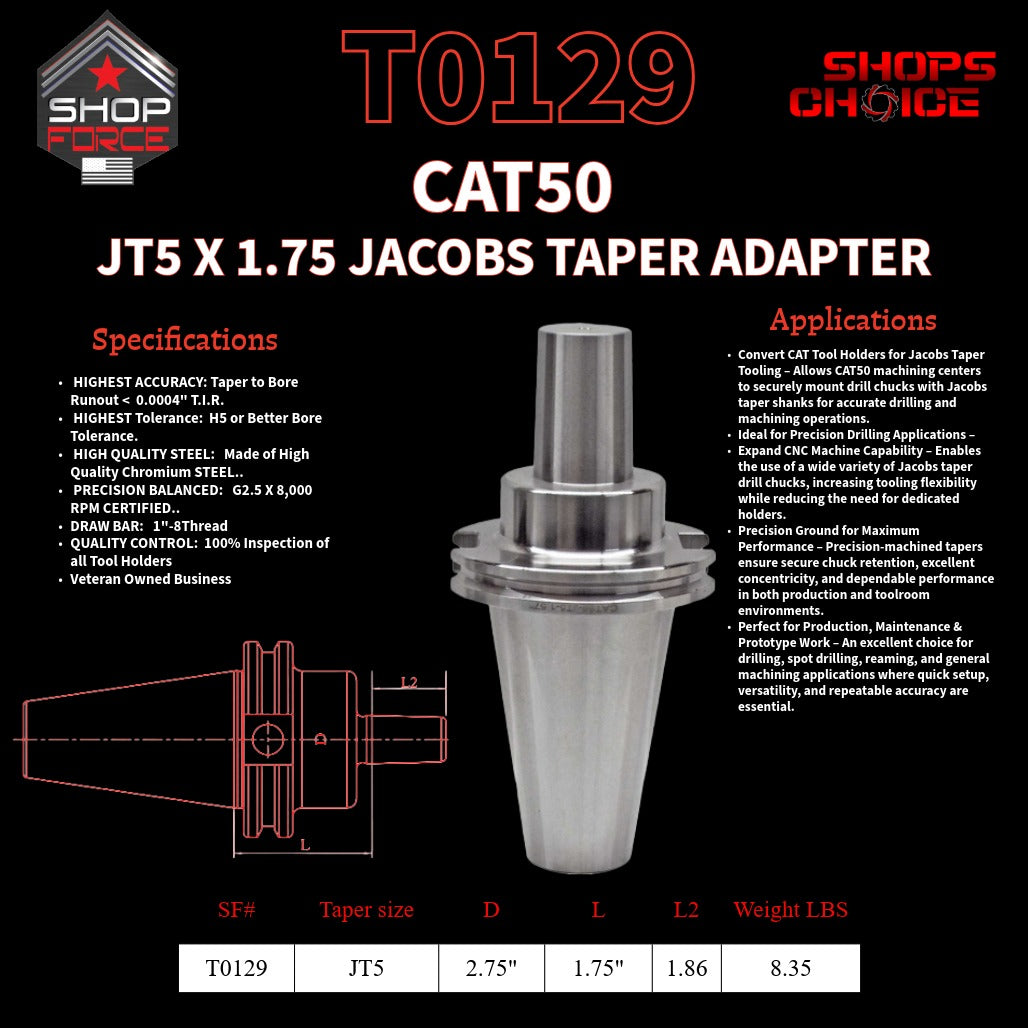 CAT50 JT5 X 1.75 JACOBS TAPER HOLDER