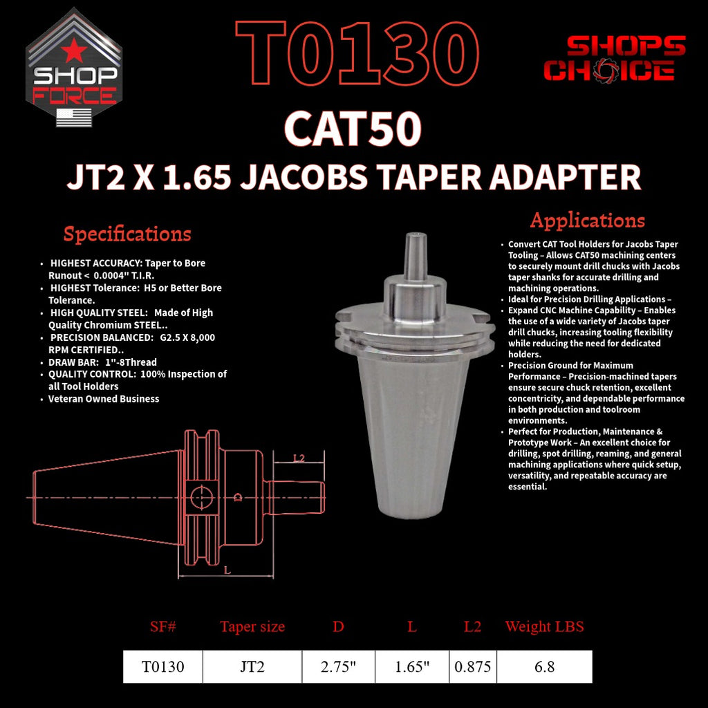 CAT50 JT2 X 1.65 JACOBS TAPER HOLDER