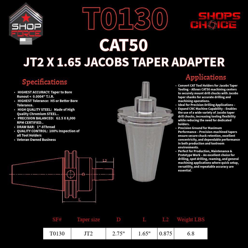 CAT50 JT2 X 1.65 JACOBS TAPER HOLDER