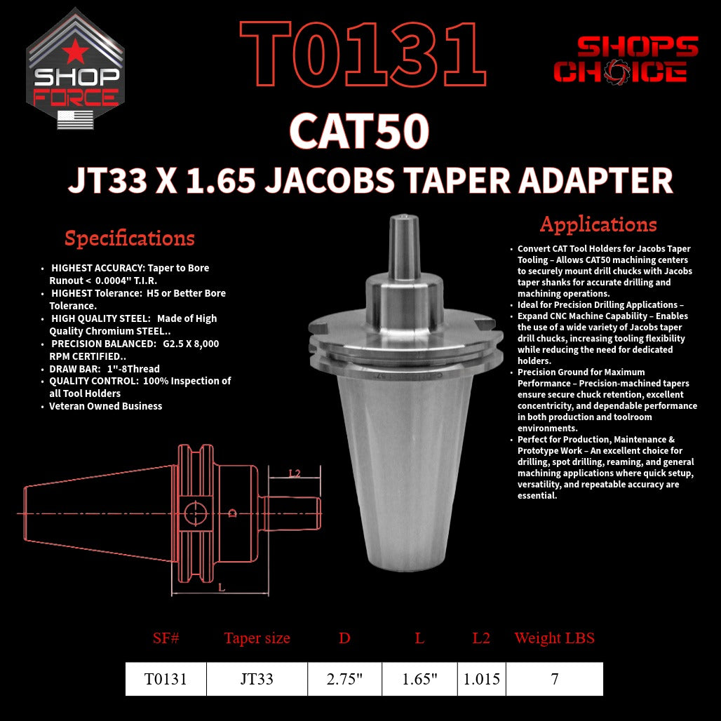 CAT50 JT33 X 1.65 JACOBS TAPER HOLDER