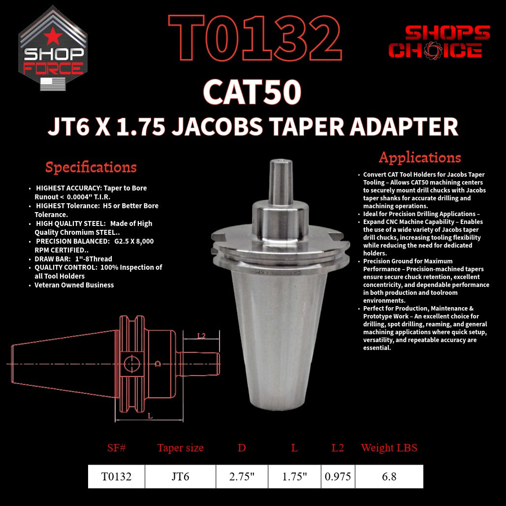 CAT50 JT6 X 1.75 JACOBS TAPER HOLDER