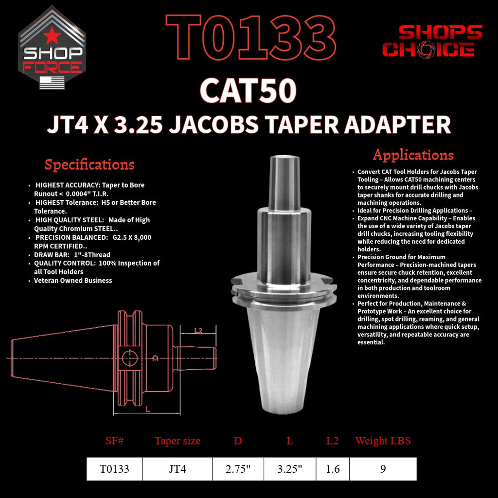CAT50 JT4 X 3.25 JACOBS TAPER HOLDER