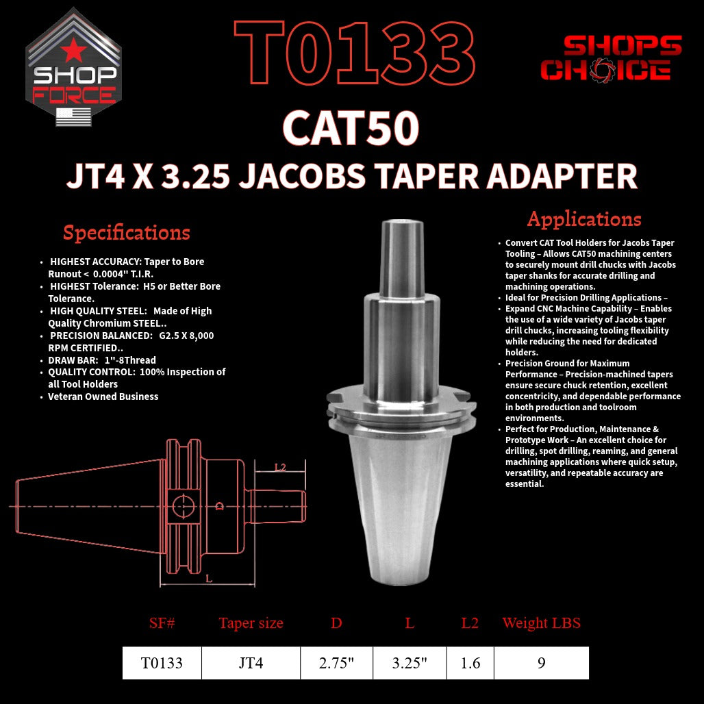 CAT50 JT4 X 3.25 JACOBS TAPER HOLDER