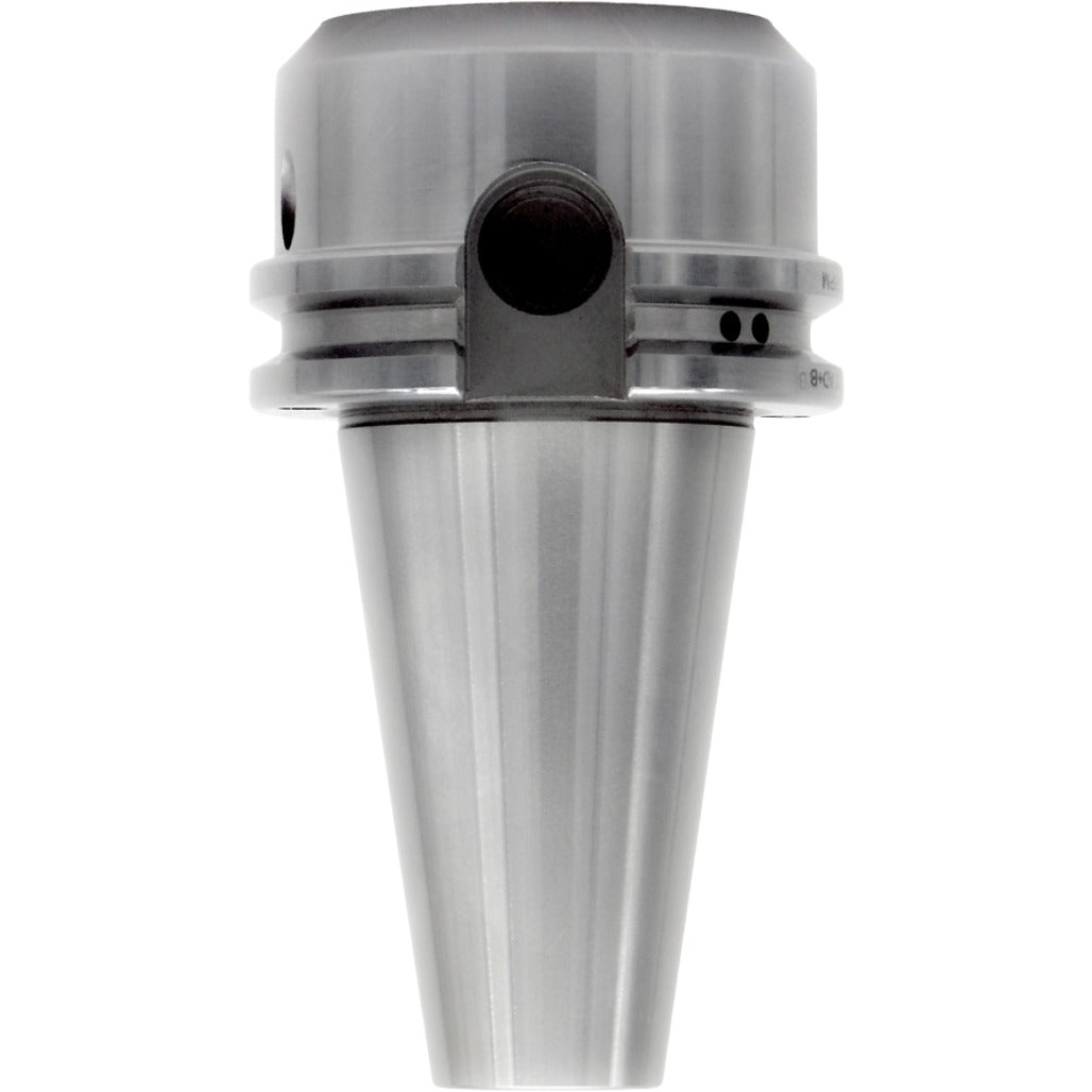 End Mill Holders Catalog with features such as tapered runout, balanced G2.5 at 30,000 RPM, hardened steel construction, and compatibility with AT3 accuracy, ideal for precise machining applications.