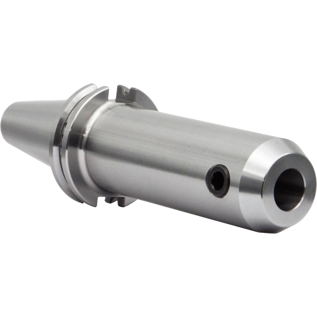 Precision CNC machine part, metallic tool holder for industrial manufacturing and machining operations.