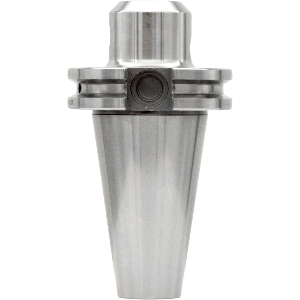 7/16" end mill holder with tapered design, balanced G2.5 at 30,000 RPM, hardened steel, precise AT3 accuracy, and high-quality chrome alloy steel construction for optimal machining performance.