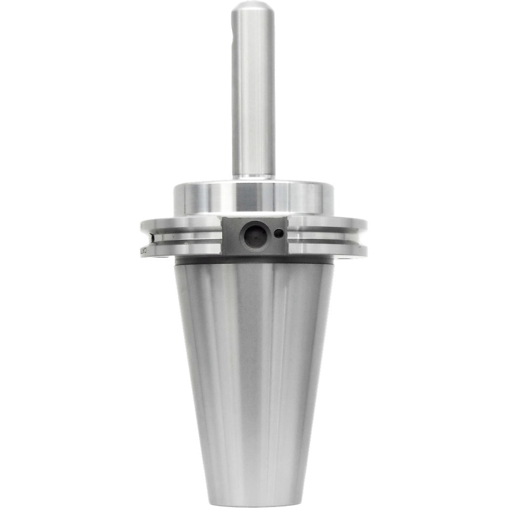 End mill holder CAT50 for milling machines with high precision, balanced G2.5 at 25,000 RPM, hardened to HRC 58-62, made of chrome alloy steel, featuring taper-to-taper runout under 0.0002"; ideal for CNC machining.