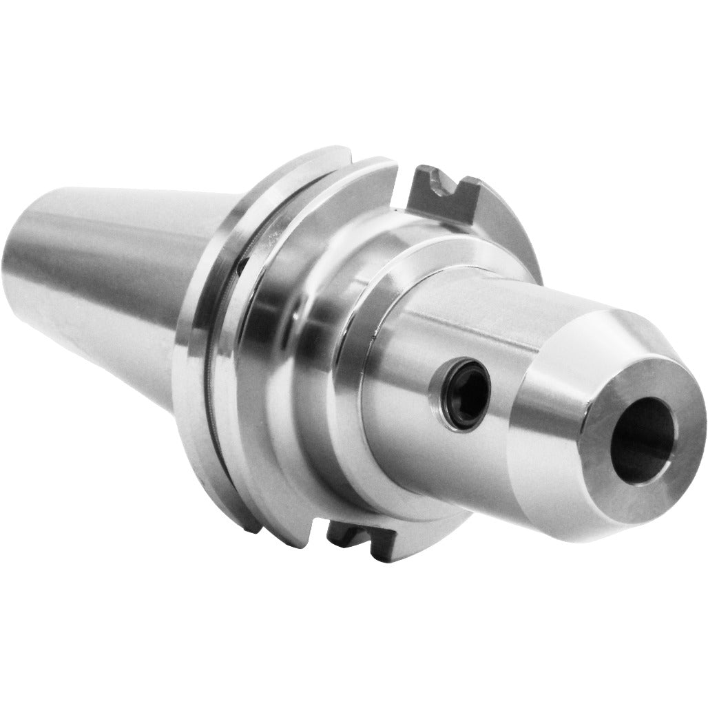 High-precision CNC machine tool holder, made of durable steel with a tapered shank for secure mounting and stability in machining operations. Suitable for industrial manufacturing and milling applications.
