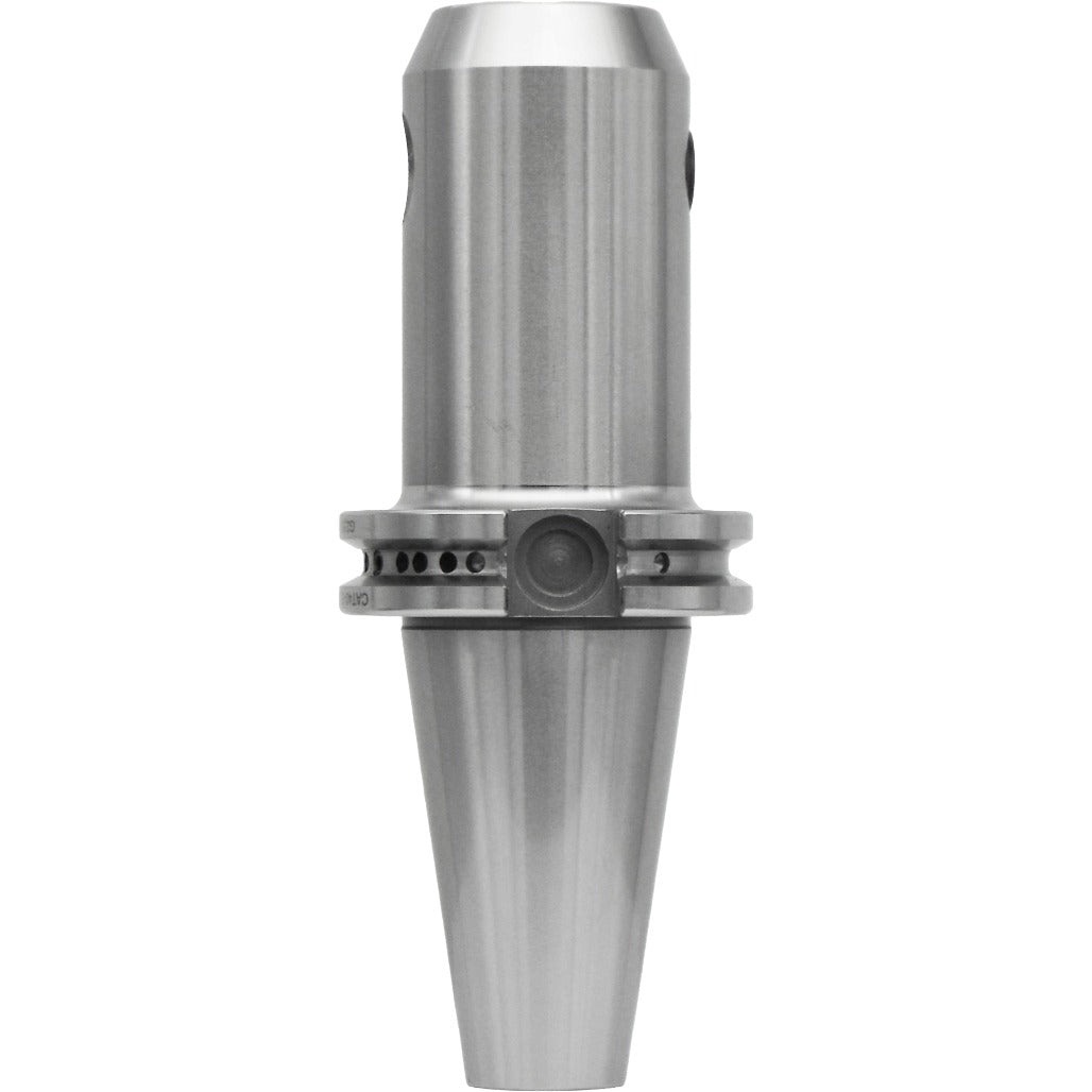 End mill holders catalog by Shop Force, featuring high-precision taper-to-taper runout less than 0.0002 inches, balanced G2.5 at 30,000 RPM, and made of high-quality chrome alloy steel for durability and accuracy.