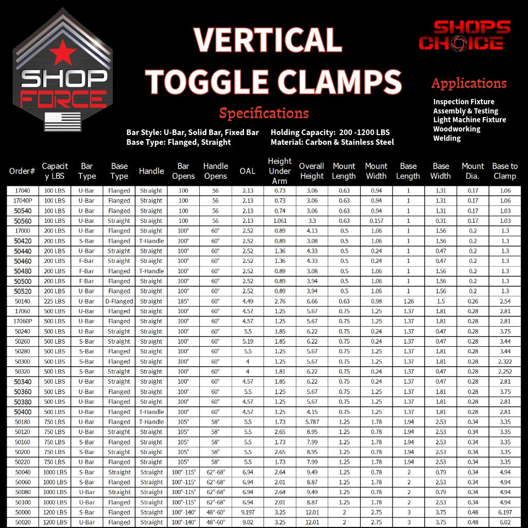 1000LB U-BAR FLG BASE VERTICAL CLAMP - 50100 - Shop-Force